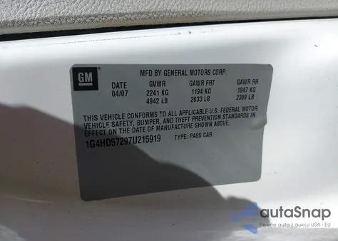 2007 Buick Lucerne Cxl из США, поврежденный, VIN 1G4HD57297U215919